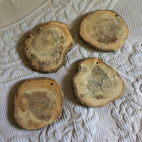 Four Rustic Wood Trunk Coaster Set - Picture 4 of 8
